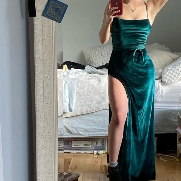 Windsor | Dresses | Velvet Forest Green With High Slit Silhouette Maxi Dress  | Poshmark